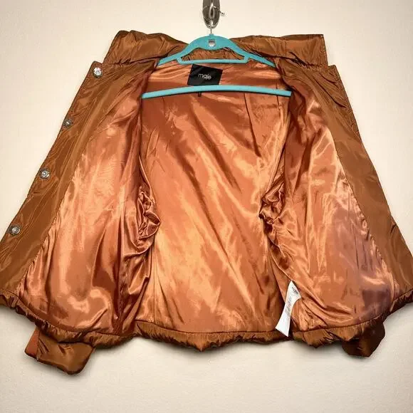 Maje Gueli Caramel Hooded Puffer Jacket Quilted Coat - Picture 7 of 11